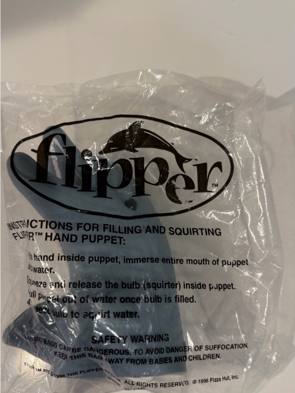 Vintage FLIPPER The Movie Squirting Rubber Hand Puppet Dolphin Pizza Hut 1996